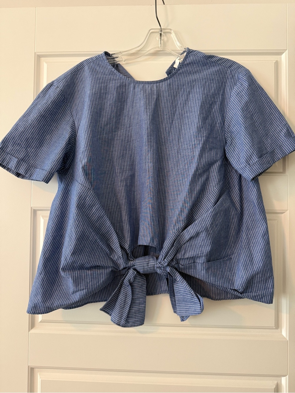bp Blue Pinstripe Tie-Front Blouse